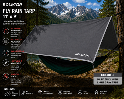 BOLOTOR Fly Rain Tarp    11' x 9' Waterproof Adventure Shelter