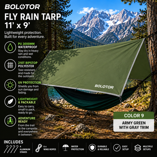 BOLOTOR Fly Rain Tarp    11' x 9' Waterproof Adventure Shelter