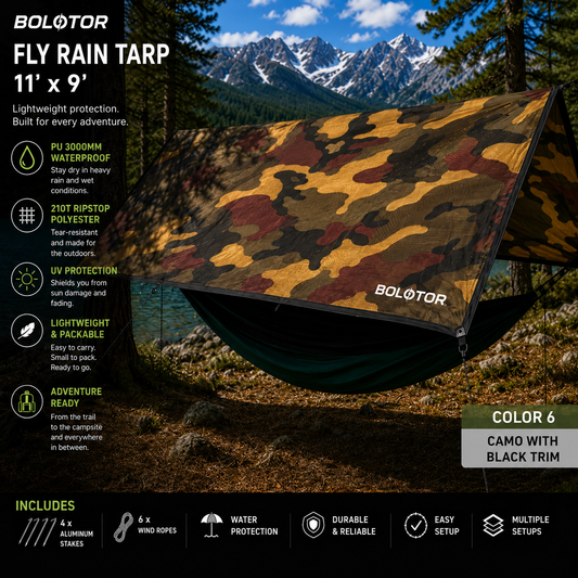 BOLOTOR Fly Rain Tarp    11' x 9' Waterproof Adventure Shelter