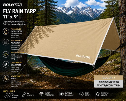 BOLOTOR Fly Rain Tarp    11' x 9' Waterproof Adventure Shelter